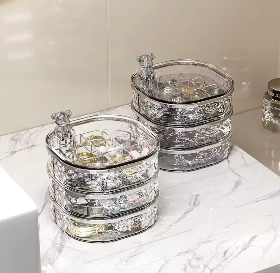 Multi Layered Rotating Jewellery Storage Box, Jewellery Storage Stand, Acrylic Bracelet Earring Storage Organizer Box Multi Layered Rotating Jewellery Storage Box, Jewellery Storage Stand, Acrylic Bracelet Earring Storage Organizer Box